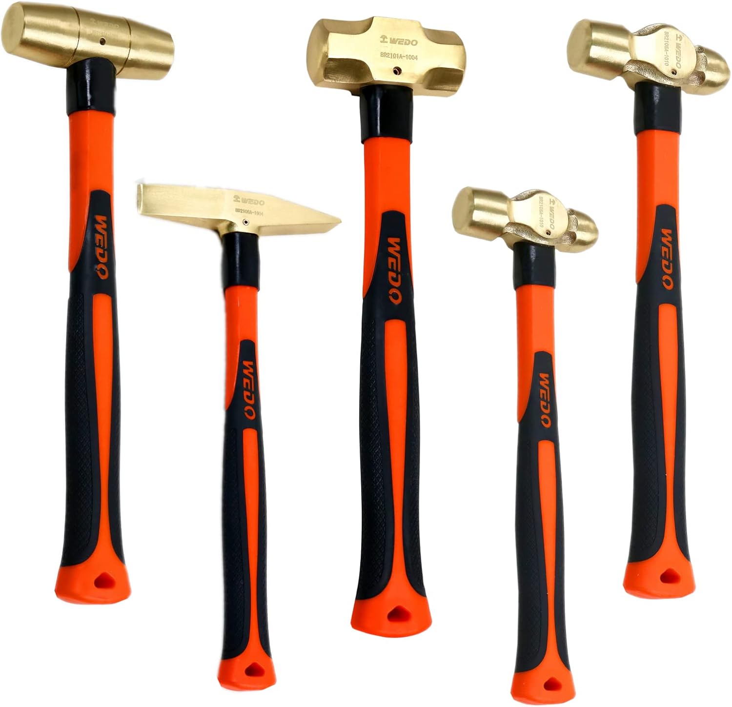 WEDO 5-Piece Hammer Set - 3lb Sledge, 1.5lb Drum, 1lb & 2lb Ball Pein, 0.7lb Scaling Hammer with Fiberglass Handle