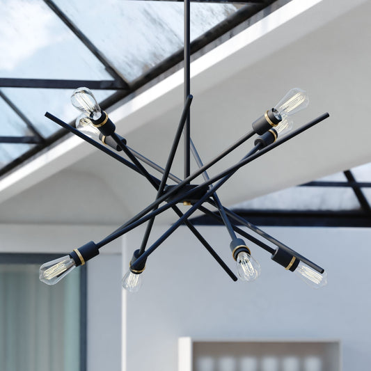Cascadia Halsted 8 -Light Black and Satin Brass Mid-century Sputnik Large Hanging Pendant light