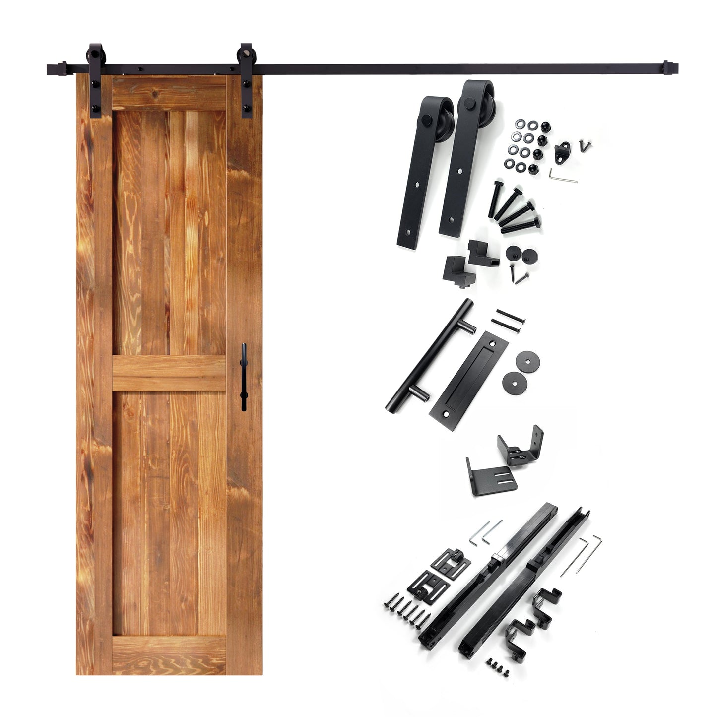 HOMACER 30-in x 84-in Early American Mid-Bar Pine Wood Solid core Single Barn Door (Hardware Included)