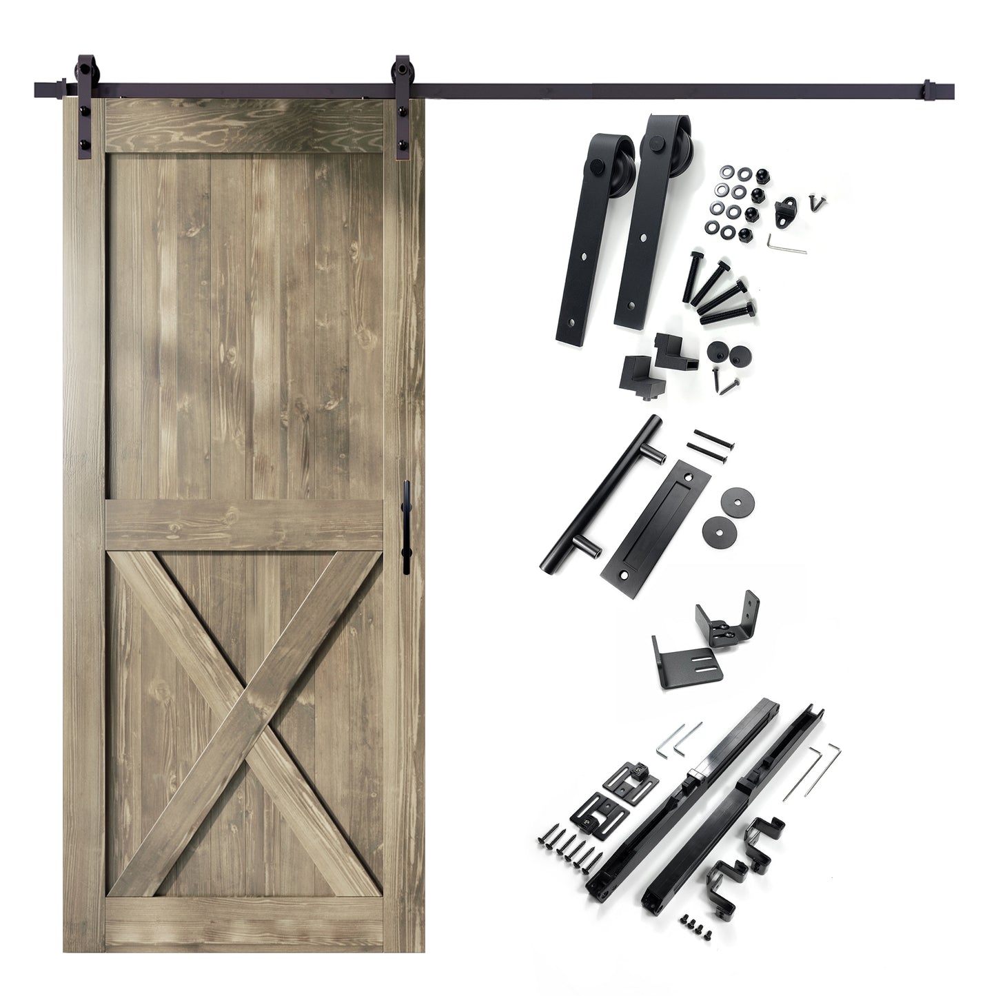 HOMACER 42-in x 84-in Classic Gray X-frame Pine Wood Solid core Single Barn Door (Hardware Included)