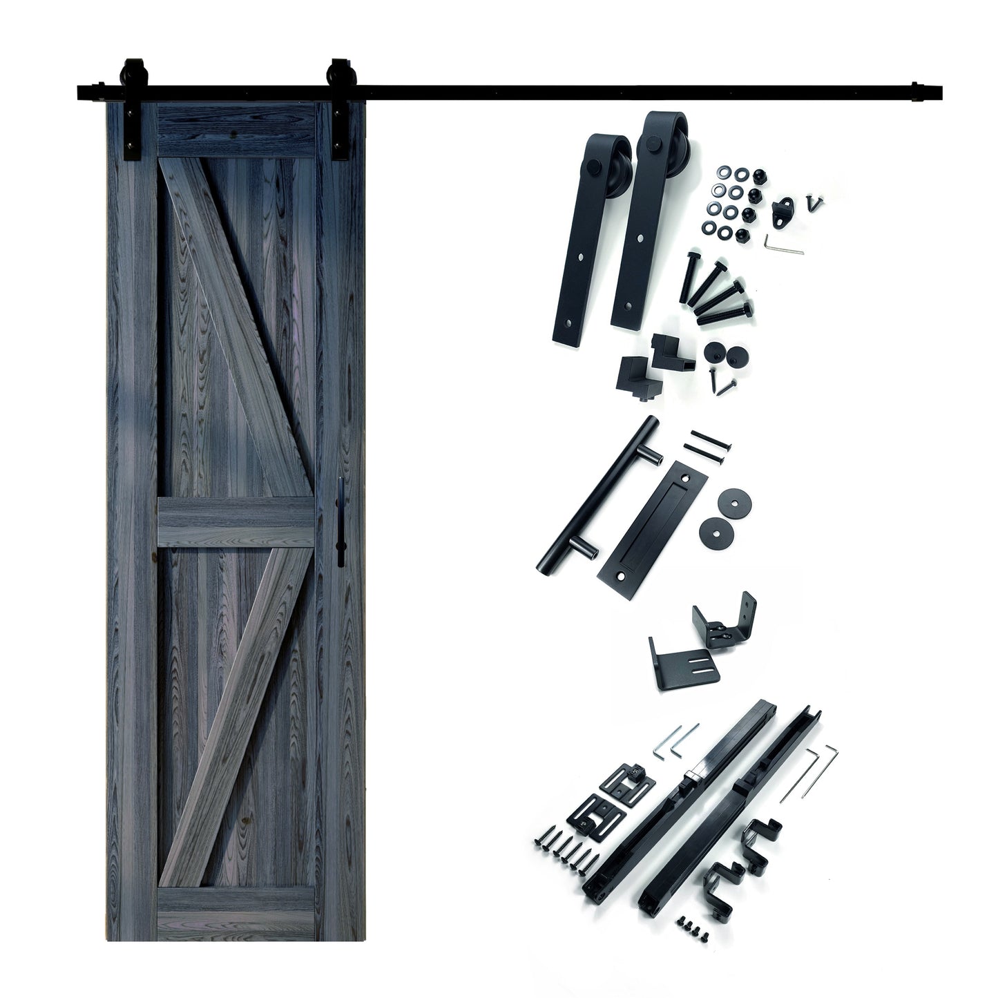 HOMACER 26-in x 84-in Navy K-frame Pine Wood Solid core Single Barn Door (Hardware Included)