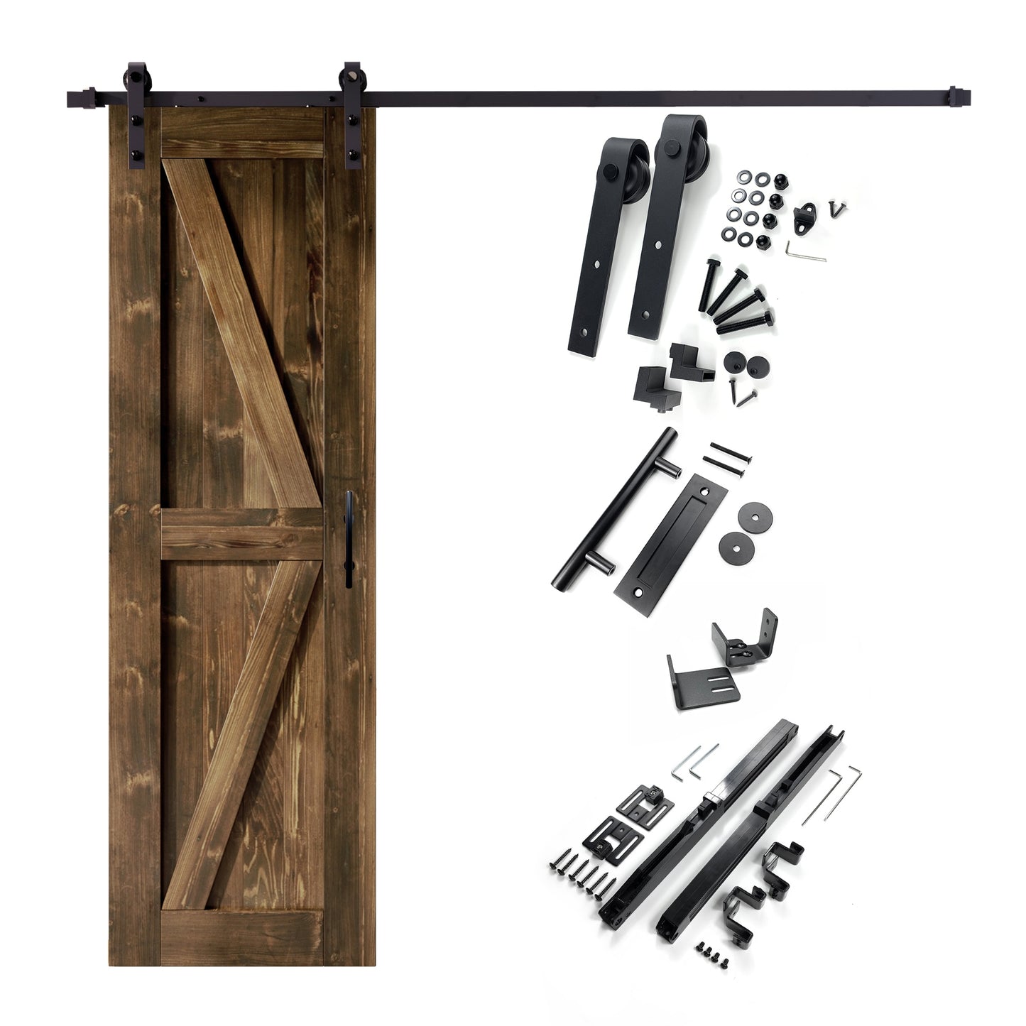 HOMACER 20-in x 84-in Walnut K-frame Pine Wood Solid core Single Barn Door (Hardware Included)