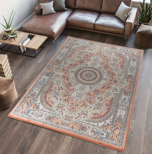 MDA Rugs Prime 8 x 10 (ft) Orange and Multicolor Rectangular Indoor Medallion Area rug