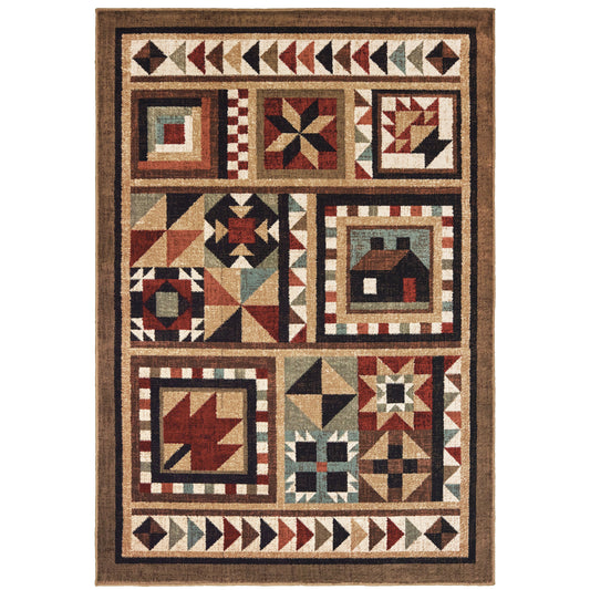 Archer Lane Patchwork 10 x 13 (ft) Loomed Brown Rectangular Indoor Geometric Lodge Pet Friendly Area rug