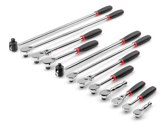 TEKTON 12-Piece 90-Tooth 1/2-in; 3/8-in; 1/4-in Drive Comfort Grip Handle Flexible Head Ratchet Set SDR99006