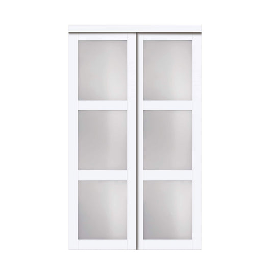 RELIABILT Euro 60-in x 80-in Off-White Frosted glass Prefinished MDF Closet Sliding Door ( Hardware Included )