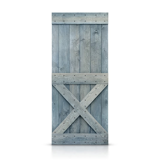 CALHOME 38-in x 84-in Denim blue X-frame Pine Wood Solid core Single Barn Door (Hardware Not Included)