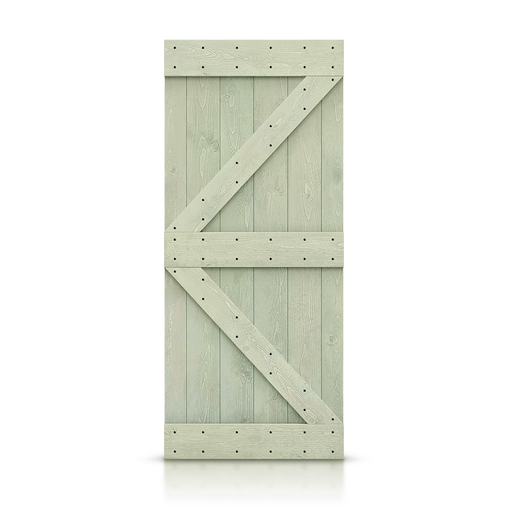 CALHOME 30-in x 84-in Sage green Pine Wood Solid core Single Barn Door (Hardware Not Included)