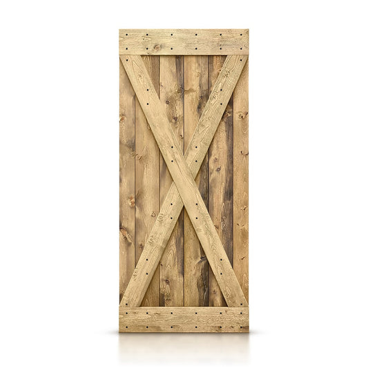 CALHOME 38-in x 84-in Weather oak X-frame Pine Wood Solid core Single Barn Door (Hardware Not Included)