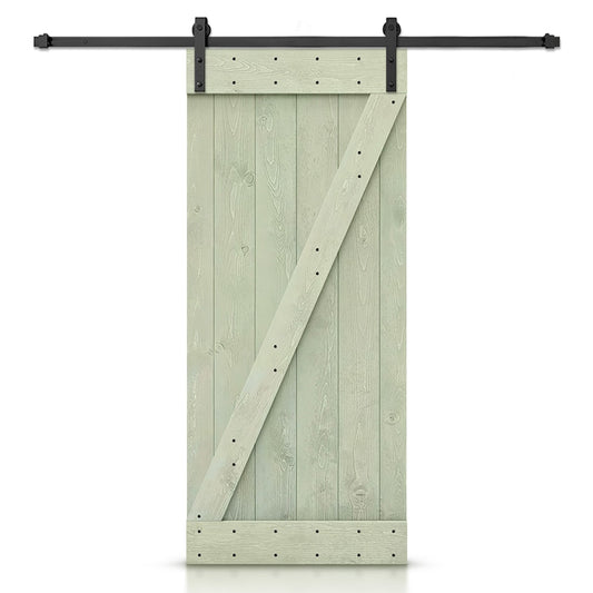 CALHOME 24-in x 84-in Sage green Z-frame Pine Wood Solid core Single Barn Door (Hardware Included)