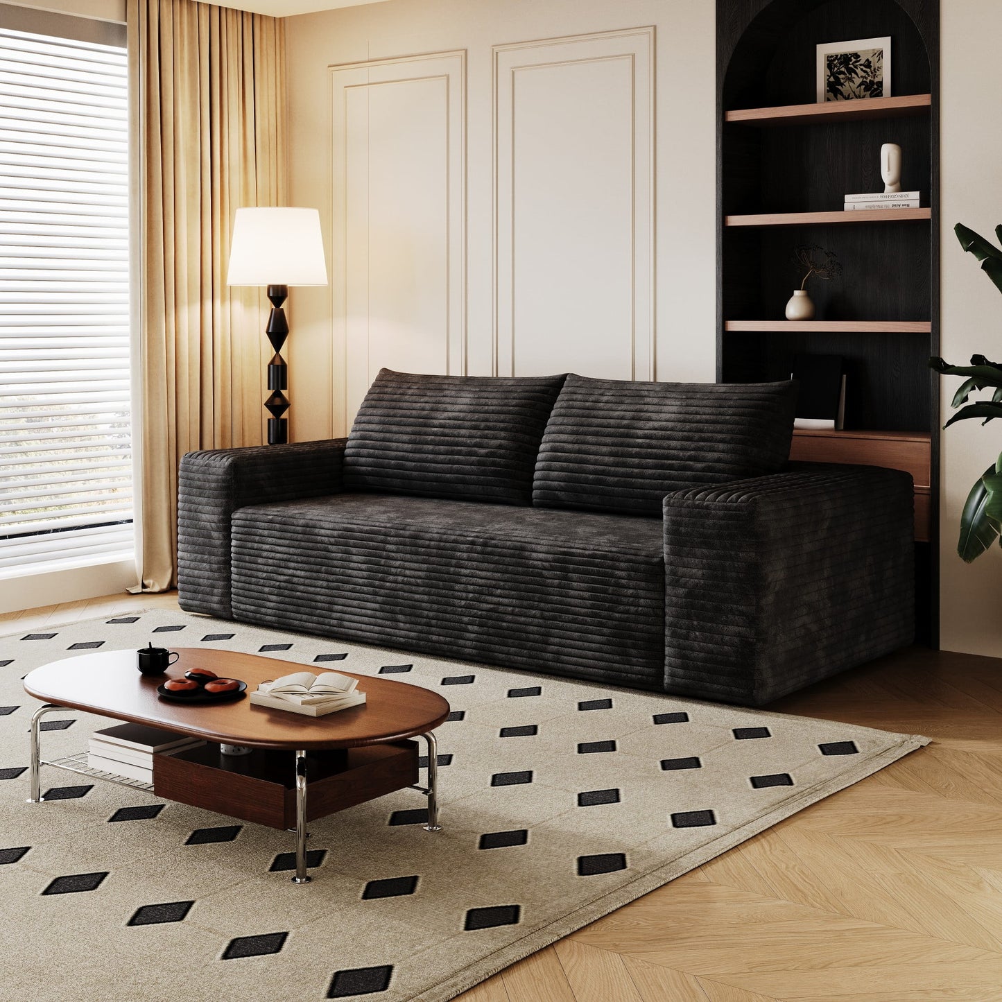 63" Corduroy Sofa,Loveseat Sofa Extra Deep Seats Couches,Comfy Loveseat Sofa for Living room, Bedroom,Apartment,White