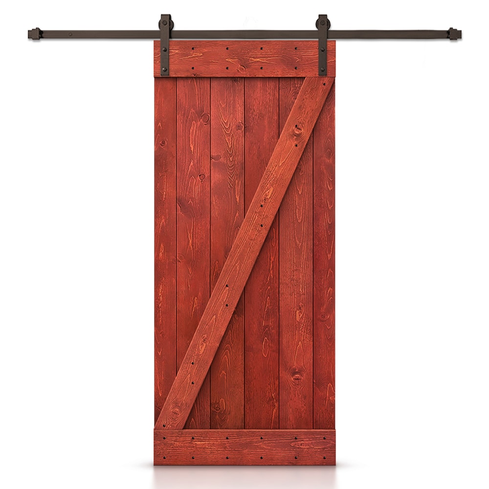 CALHOME 32-in x 84-in Cherry Red Knotty pine Wood Solid core Single Barn Door (Hardware Included)