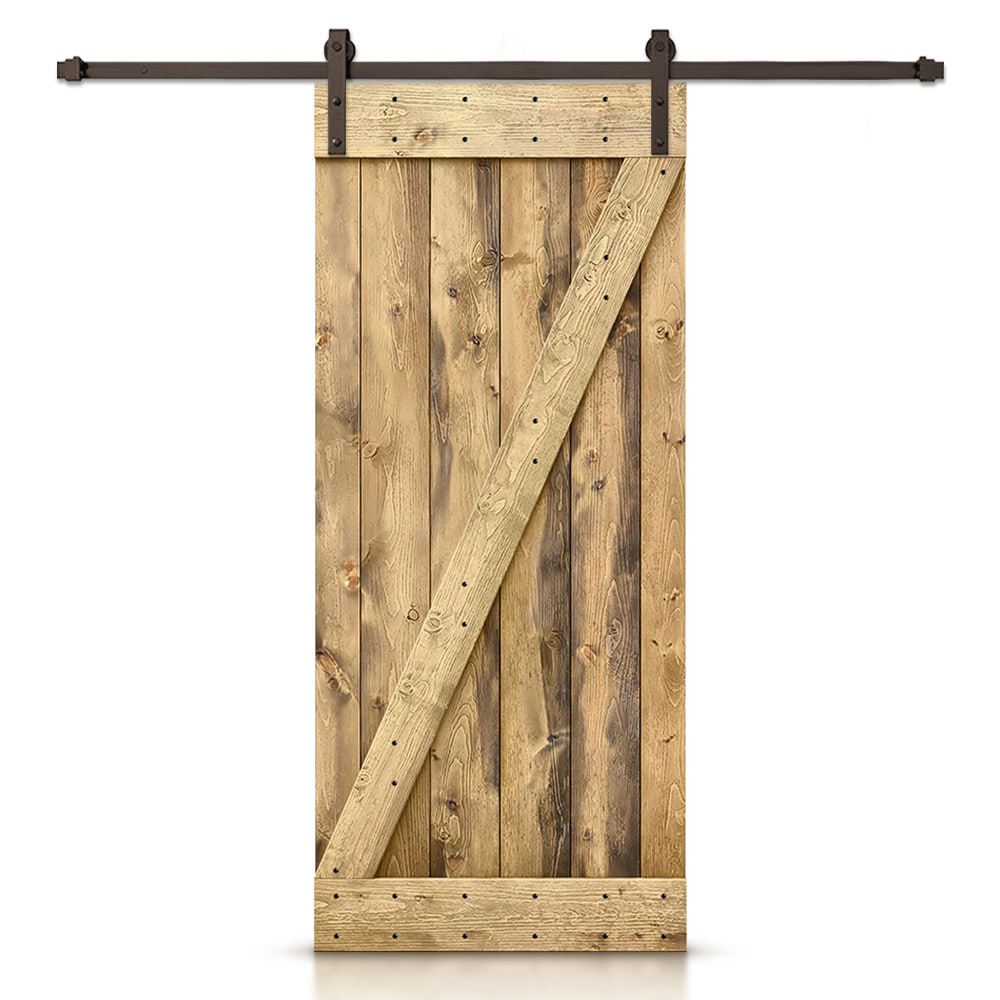 CALHOME 36-in x 84-in Weather oak Pine Wood Solid core Single Barn Door (Hardware Included)