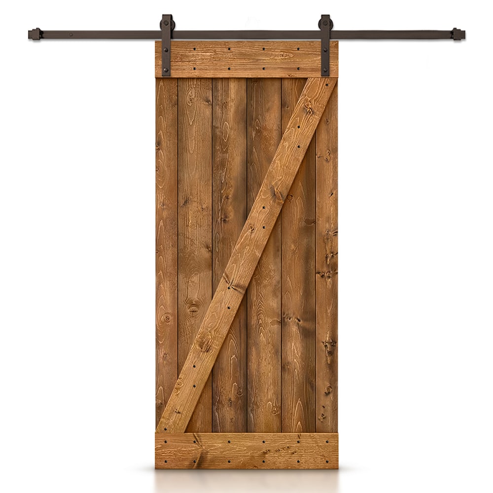 CALHOME 32-in x 84-in Walnut Knotty pine Wood Solid core Single Barn Door (Hardware Included)