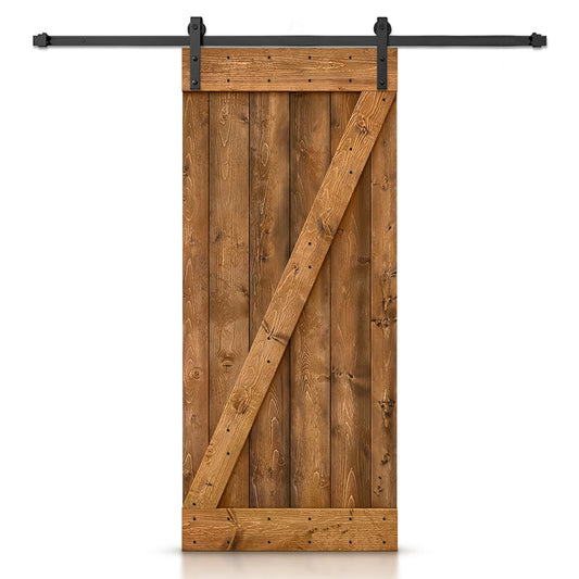 CALHOME 30-in x 84-in Walnut Pine Wood Solid core Single Barn Door (Hardware Included)