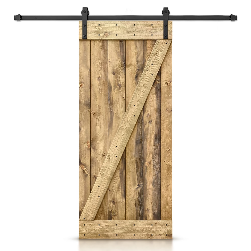 CALHOME 24-in x 84-in Weather oak Pine Wood Solid core Single Barn Door (Hardware Included)