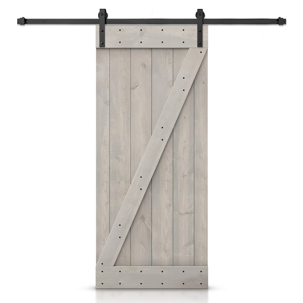 CALHOME 40-in x 84-in Silver Gray Knotty pine Wood Solid core Single Barn Door (Hardware Included)