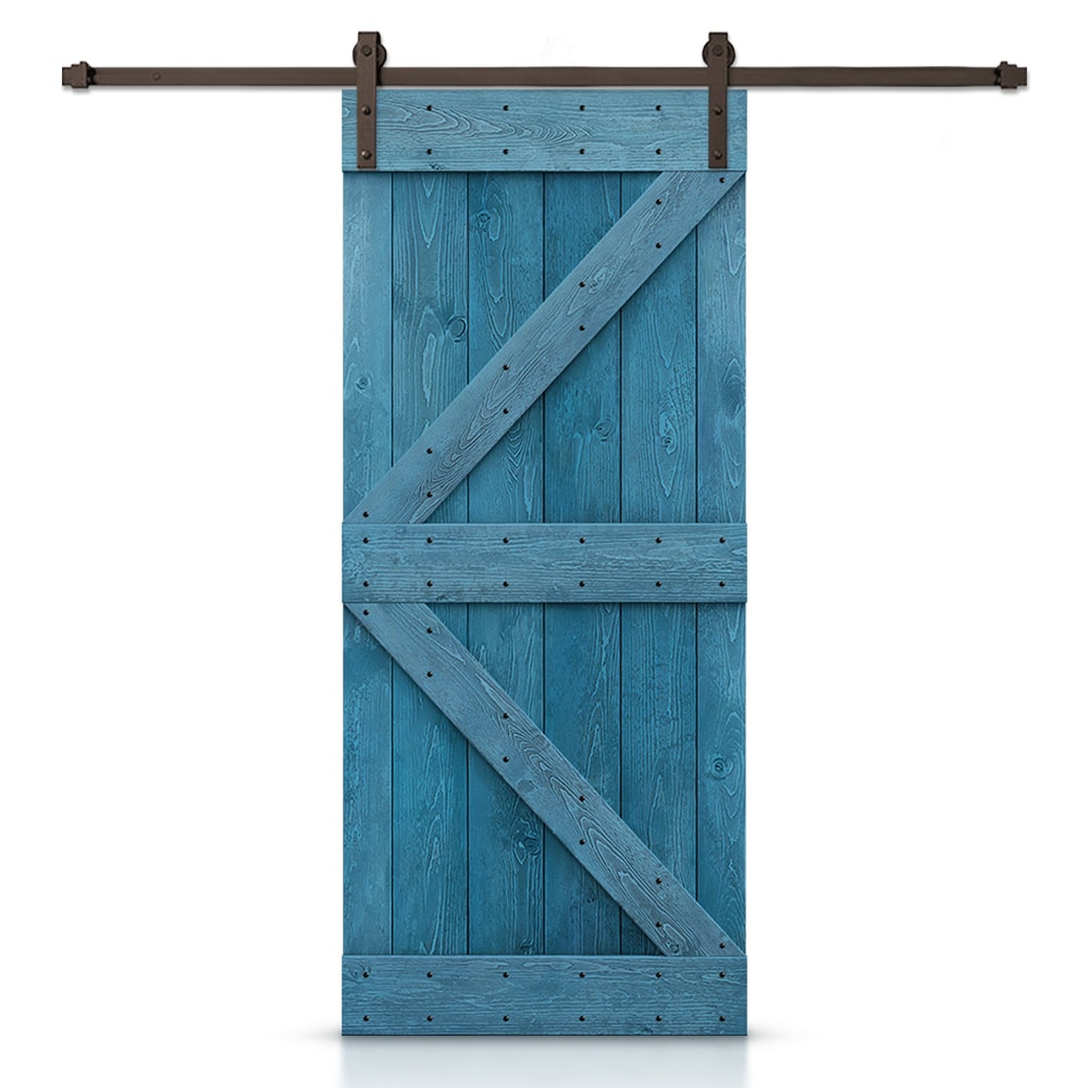CALHOME 32-in x 84-in Ocean Blue Knotty pine Wood Solid core Single Barn Door (Hardware Included)