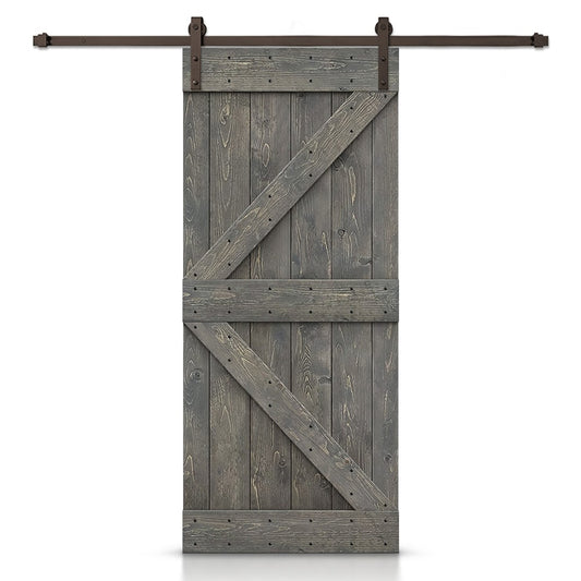 CALHOME 44-in x 84-in Weather Gray Knotty pine Wood Solid core Single Barn Door (Hardware Included)
