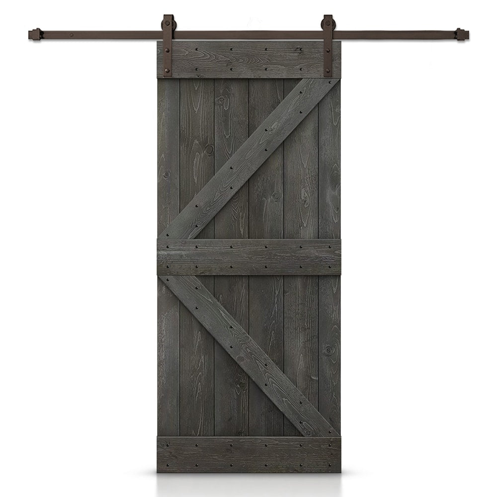 CALHOME 32-in x 84-in Carbon Gray Knotty pine Wood Solid core Single Barn Door (Hardware Included)