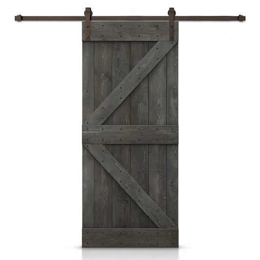 CALHOME 32-in x 84-in Carbon Gray Knotty pine Wood Solid core Single Barn Door (Hardware Included)