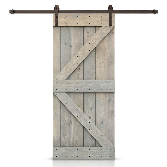 CALHOME 28-in x 84-in Smoke Gray Knotty pine Wood Solid core Single Barn Door (Hardware Included)