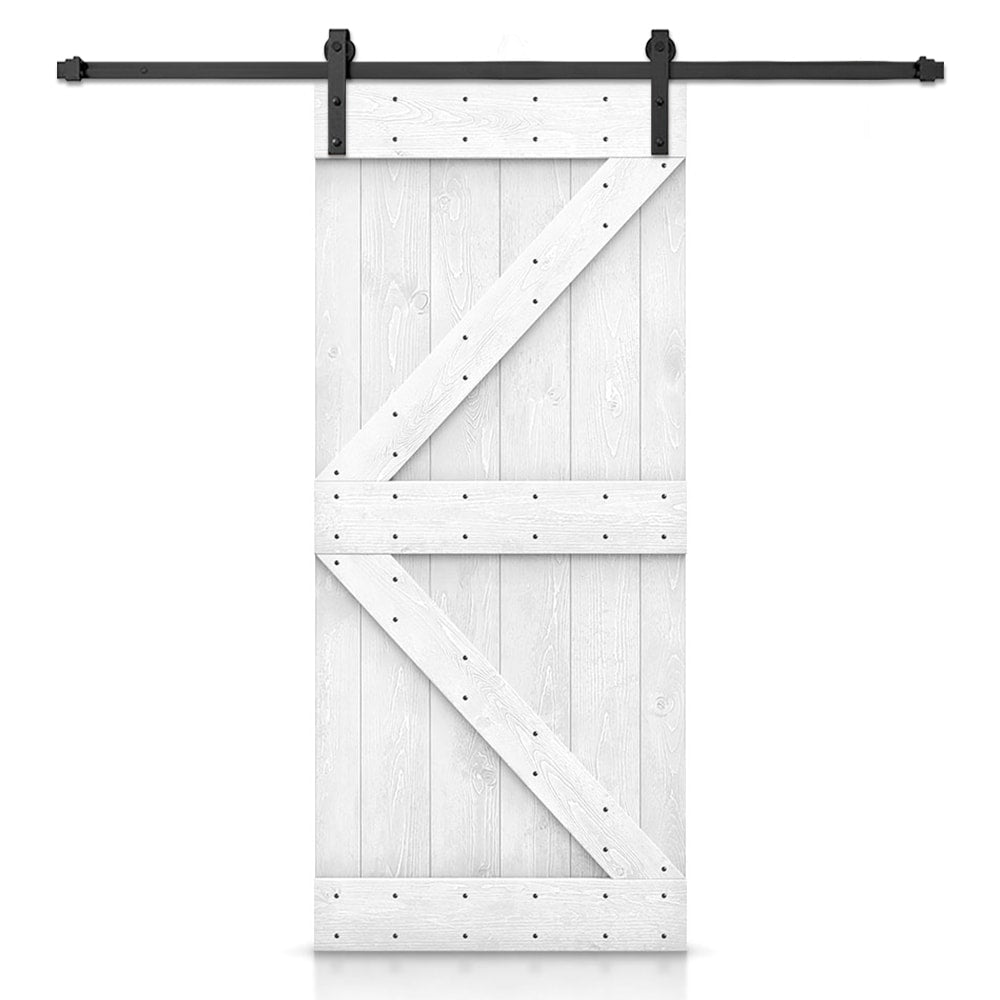 CALHOME 32-in x 84-in Light Cream Knotty pine Wood Solid core Single Barn Door (Hardware Included)