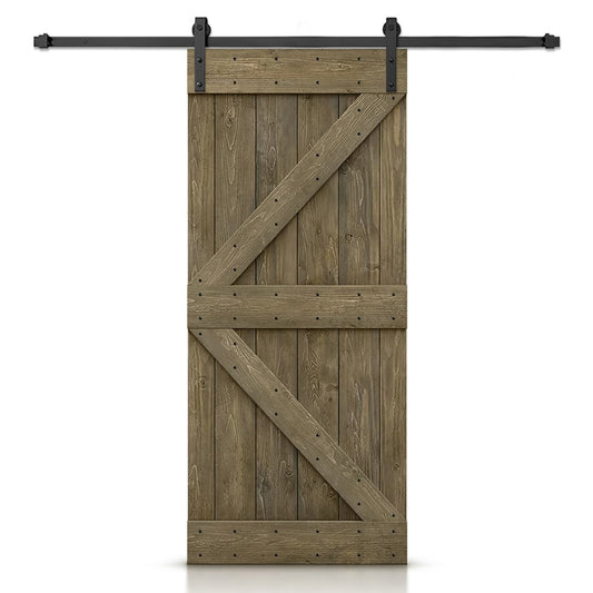 CALHOME 40-in x 84-in Aged Barrel Knotty pine Wood Solid core Single Barn Door (Hardware Included)