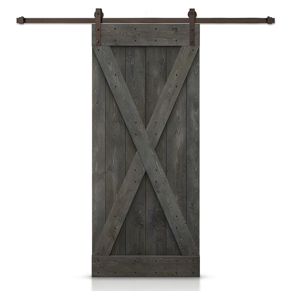 CALHOME 28-in x 84-in Carbon Gray Knotty pine Wood Solid core Single Barn Door (Hardware Included)