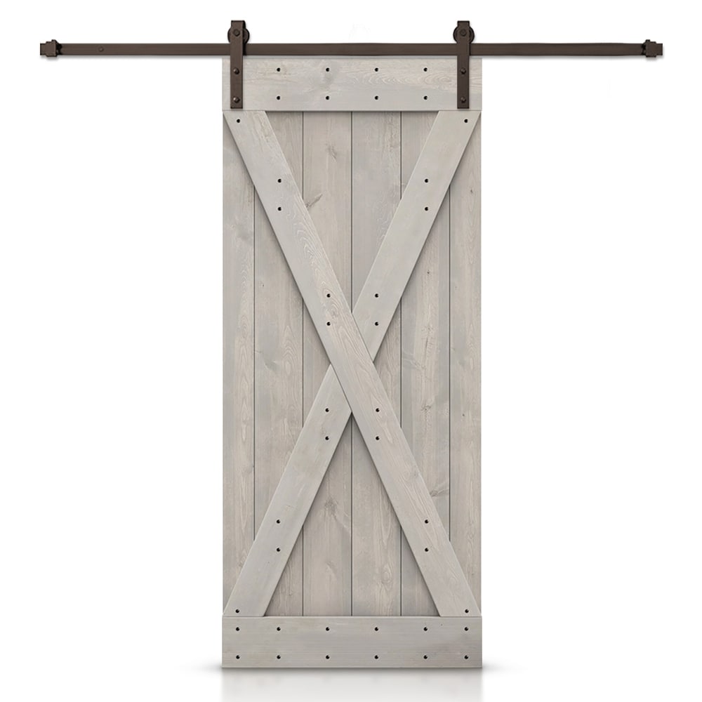 CALHOME 30-in x 84-in Silver Gray Knotty pine Wood Solid core Single Barn Door (Hardware Included)