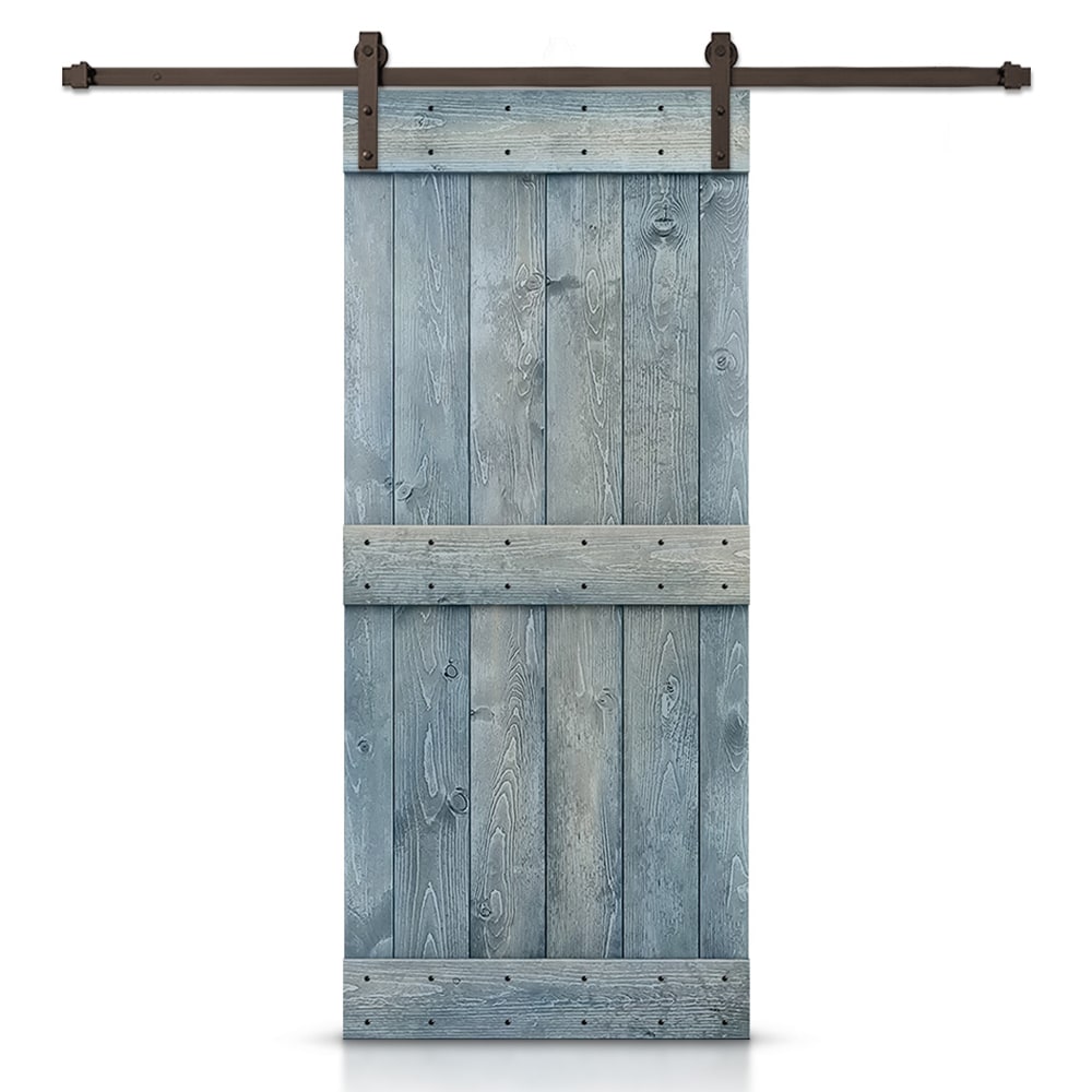 CALHOME 44-in x 84-in Denim Blue Knotty pine Wood Solid core Single Barn Door (Hardware Included)