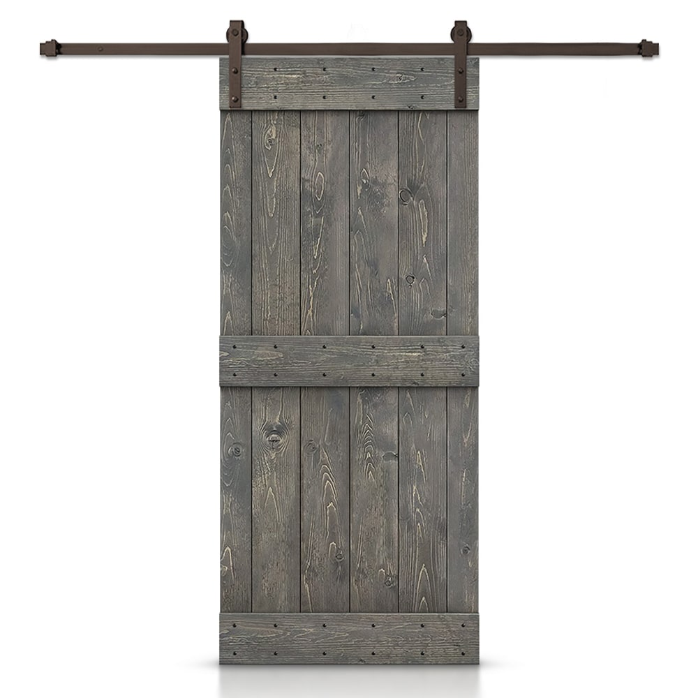 CALHOME 40-in x 84-in Weather Gray Knotty pine Wood Solid core Single Barn Door (Hardware Included)