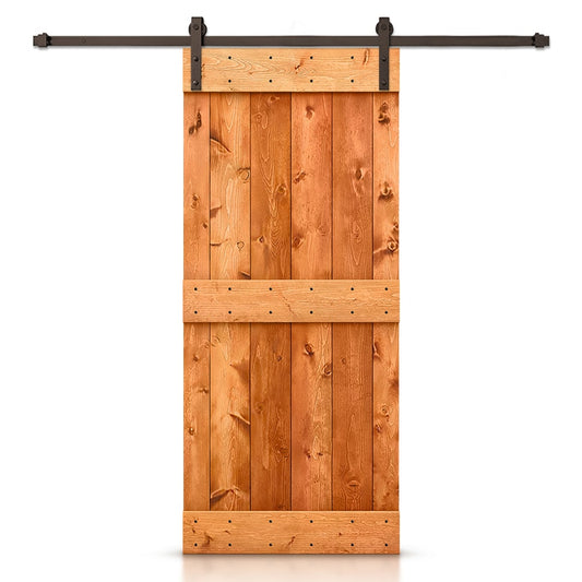 CALHOME 36-in x 84-in Red walnut Pine Wood Solid core Single Barn Door (Hardware Included)