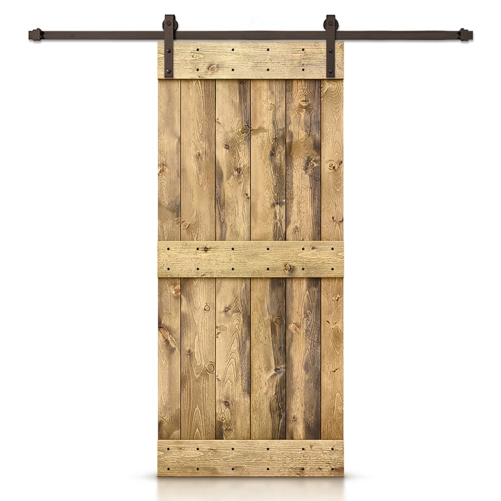 CALHOME 38-in x 84-in Weather oak Pine Wood Solid core Single Barn Door (Hardware Included)
