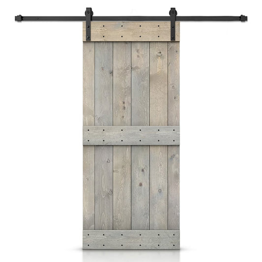 CALHOME 40-in x 84-in Smoke Gray Knotty pine Wood Solid core Single Barn Door (Hardware Included)