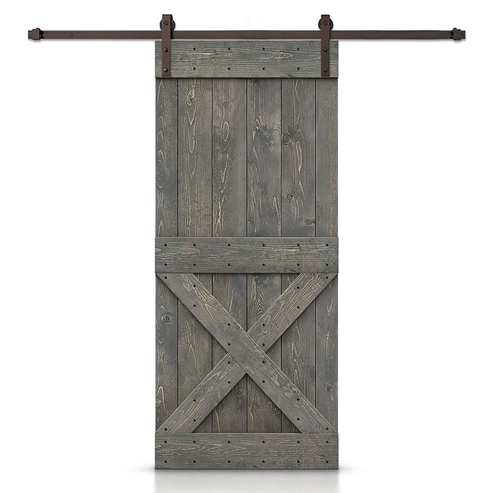 CALHOME 42-in x 84-in Gray Pine Wood Solid core Single Barn Door (Hardware Included)