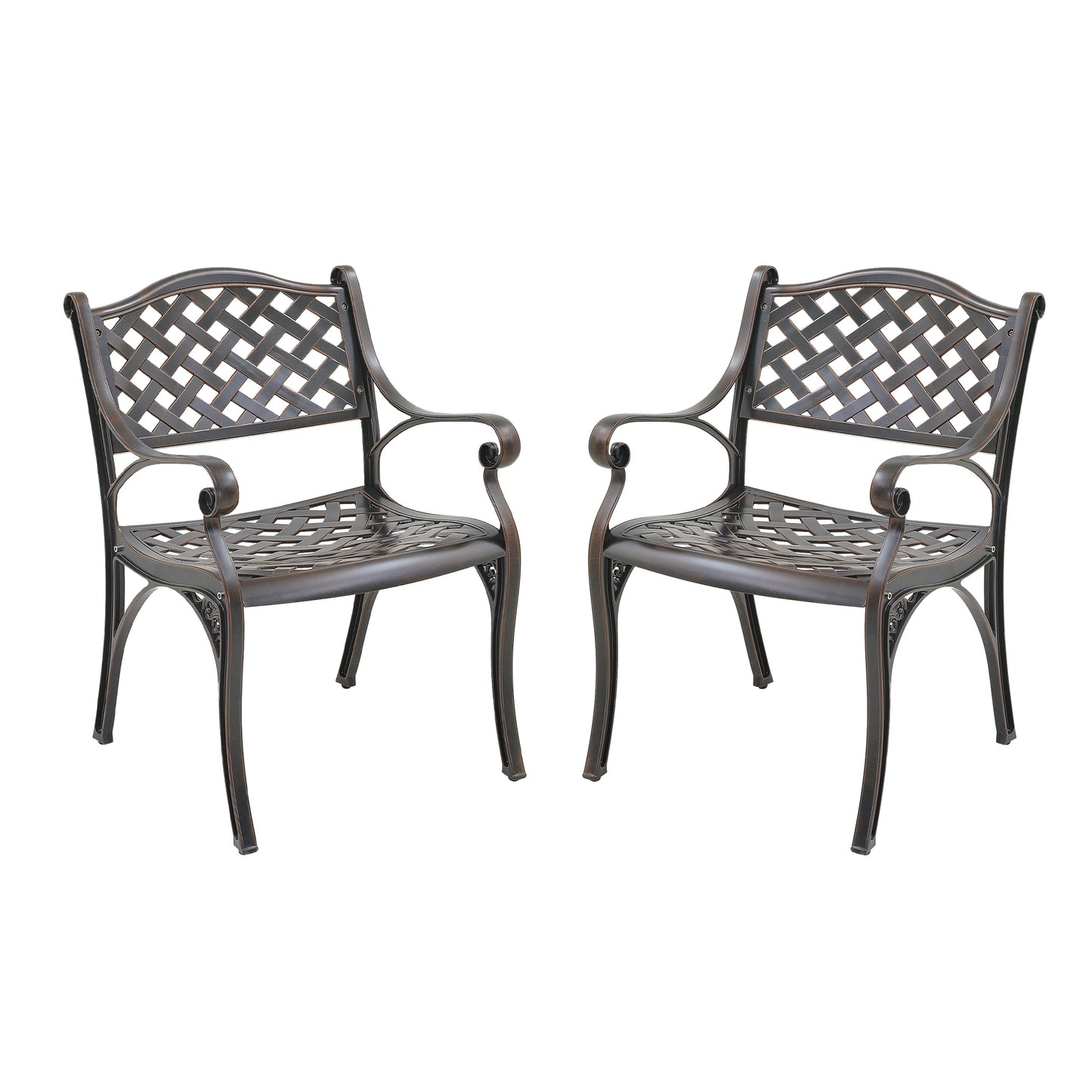 Clihome Cast Aluminum Patio Chairs Bronze Aluminum Frame Stationary Dining Chair with Mesh Seat