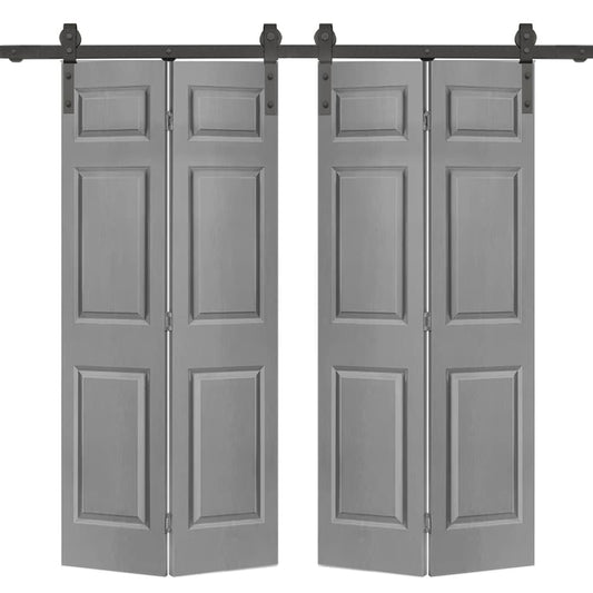 CALHOME 72-in x 80-in Light Gray Prefinished Mirror/Panel MDF Hollow core Double bifold Barn Door (Hardware Included)