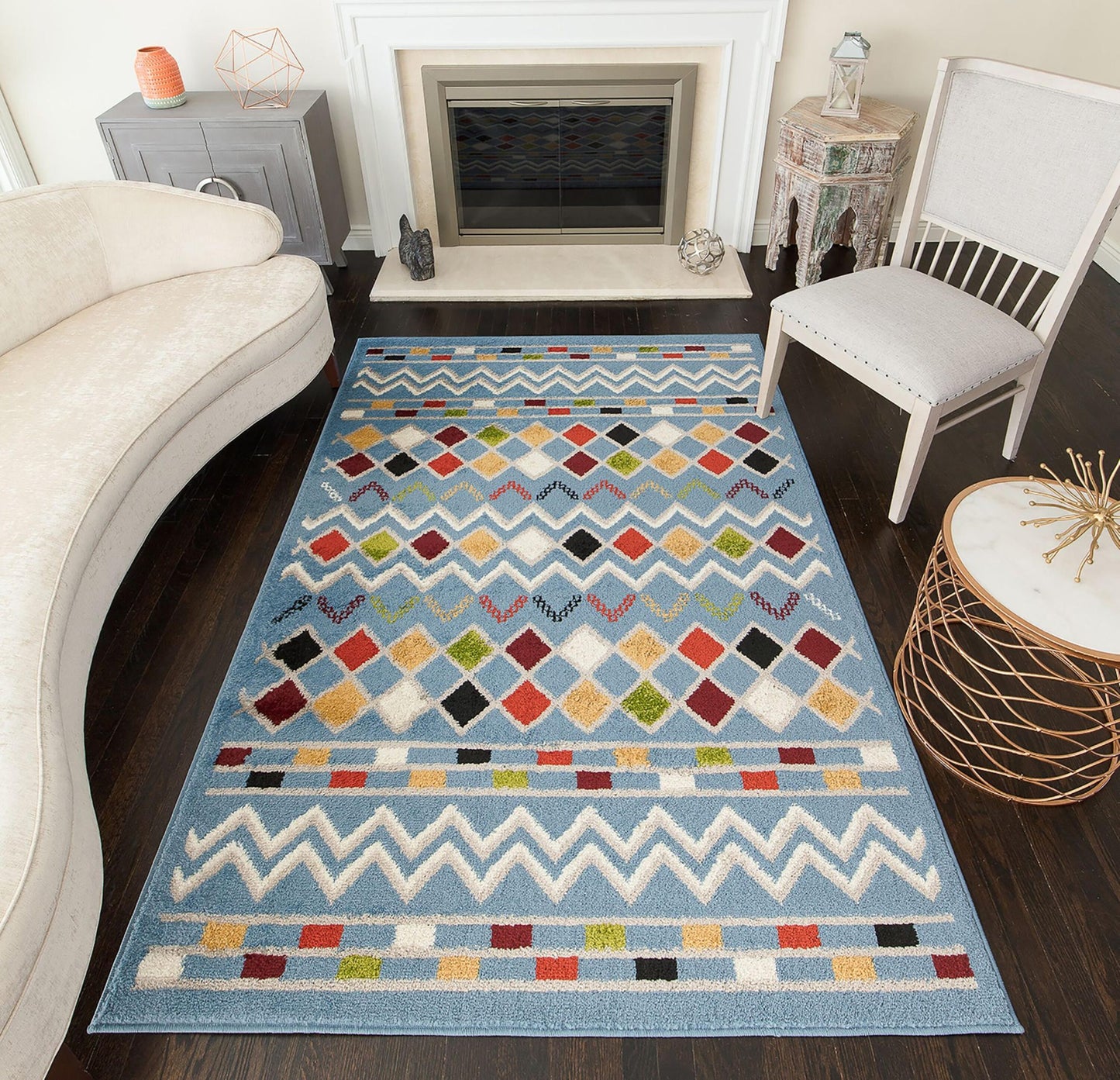 Rugs America Khloe 8 x 10 (ft) Loomed Diamonds Blue Rectangular Indoor Tribal Moroccan Area rug
