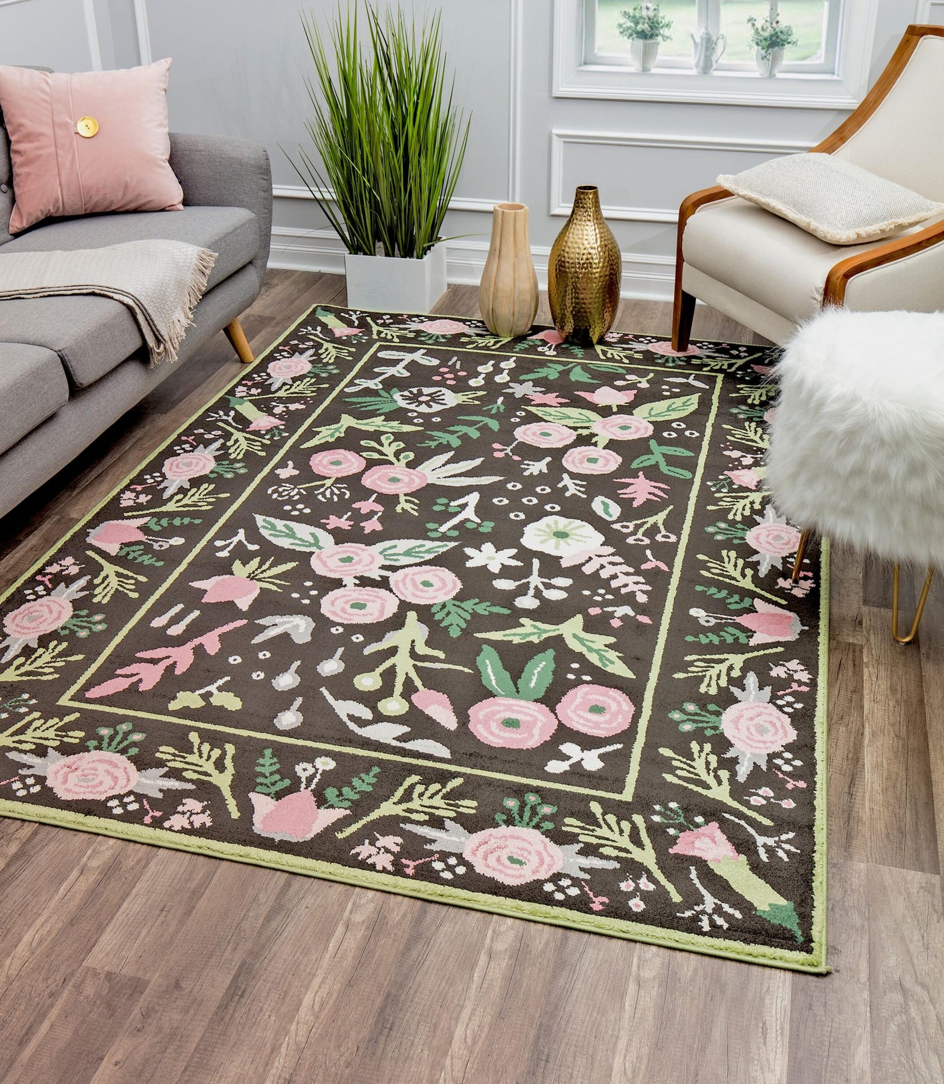 Rugs America Valentina 5 x 7 (ft) Loomed Polypropylene Gardenia Pink Onyx Rectangular Indoor Floral/Botanical Area rug