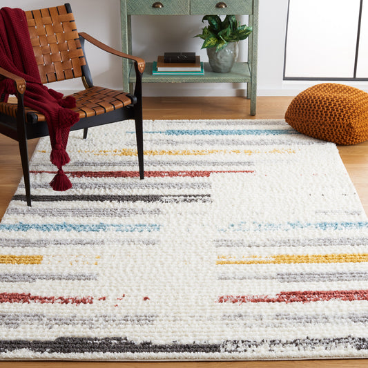 Safavieh Marrakesh 9 x 12 (ft) Loomed Ivory/Gray Rectangular Indoor Stripe Mid-Century Modern Area rug