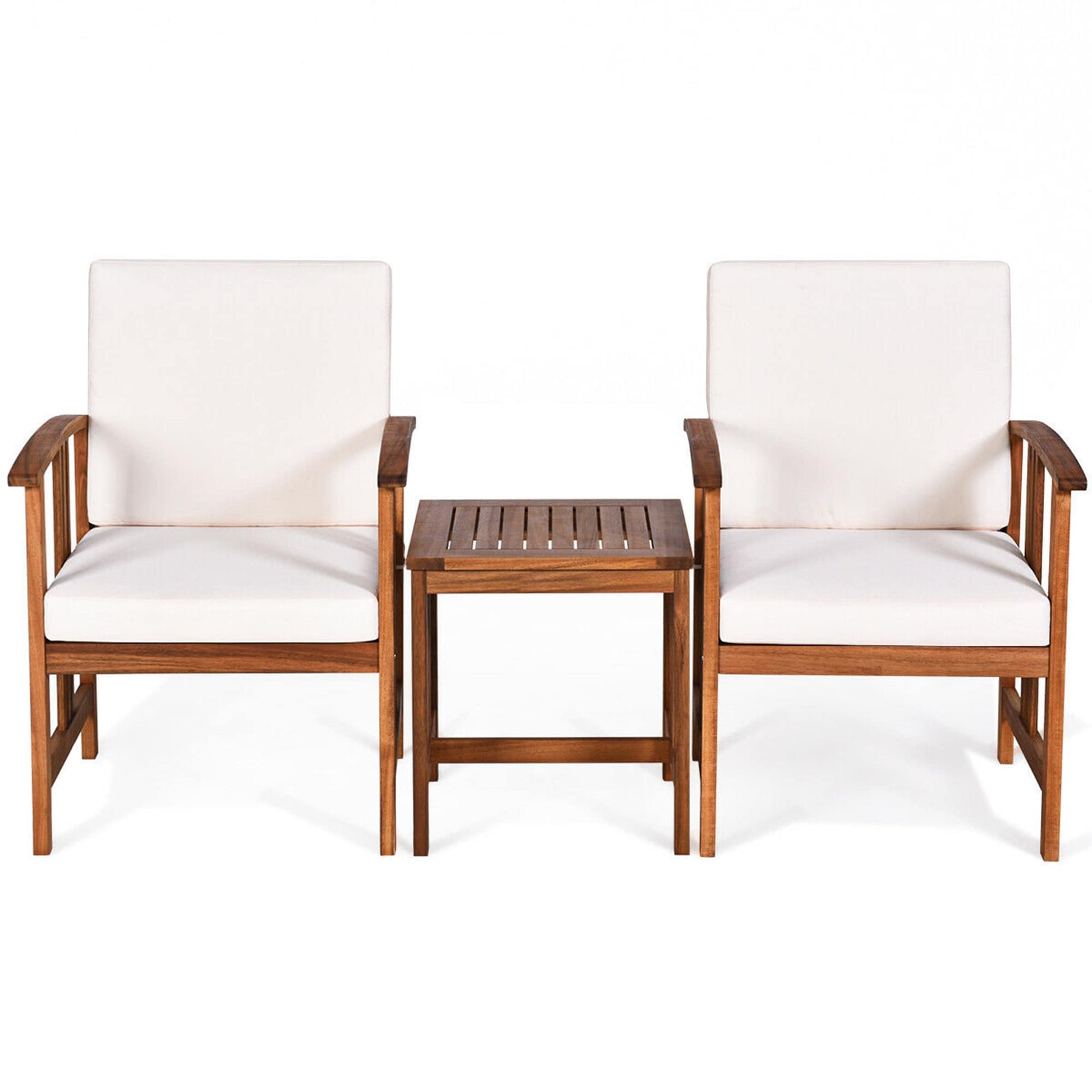 WELLFOR 3 -Piece Patio Conversation Set with White Cushions