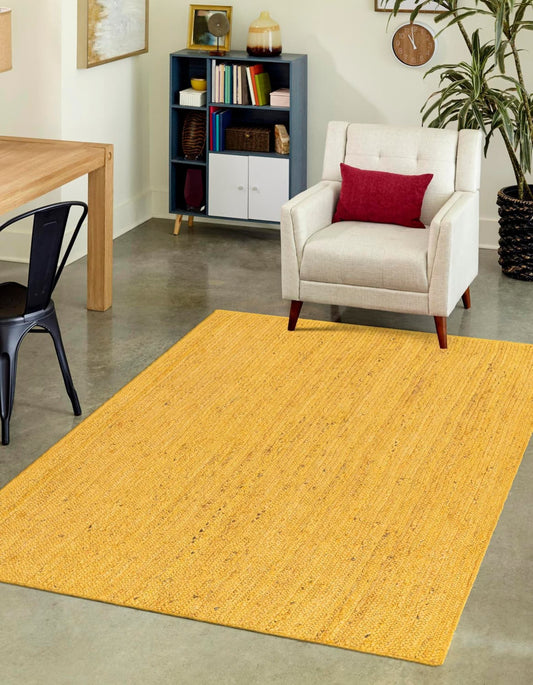 Unique Loom Braided Jute 9 x 12 (ft) Braided Jute Yellow Rectangular Indoor Solid Area rug