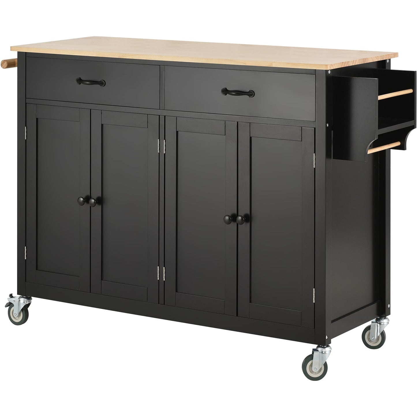 Bybafun Black MDF Base with Wood Wood Top Rolling Kitchen Cart ( 18.5-in x 54.33-in x 36.22-in )