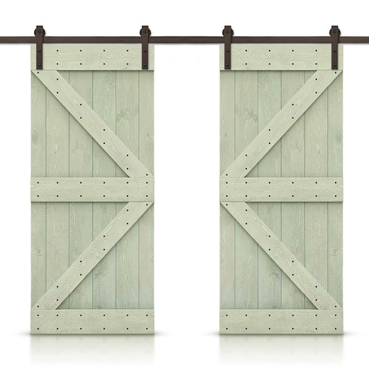 CALHOME 72-in x 84-in Sage green Pine Wood Solid core Double Barn Door (Hardware Included)