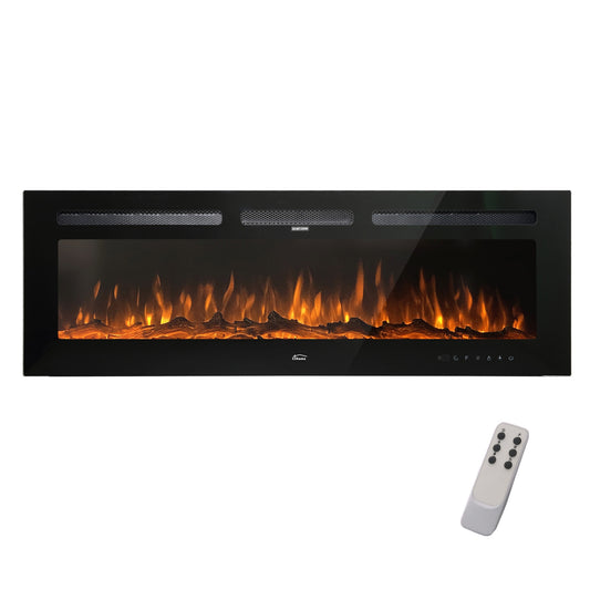 Clihome 60-in W Black Wall mount LED Wall-mount Electric Fireplace with Remote Control Included