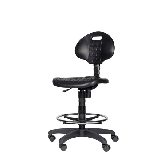 Hampden Furnishings Romulus Black Work Seat with Polyurethane Seat, Rolling and Swivel Capabilities, 300 lbs. Weight Capacity HMD6700B
