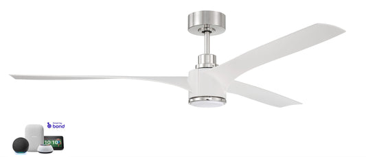 Craftmade Phoebe 60-in White/Polished Nickel with White Blades Integrated LED Indoor Smart Ceiling Fan with Light and Remote (3-Blade) PHB60WPLN3