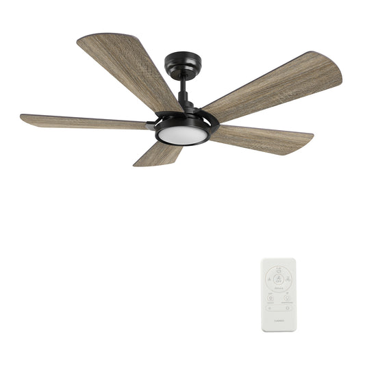 CARRO USA Wilkes 52-in Black with Wooden Blades Indoor/Outdoor Smart Ceiling Fan with Light and Remote (5-Blade) LS525B3-L22-BS-1