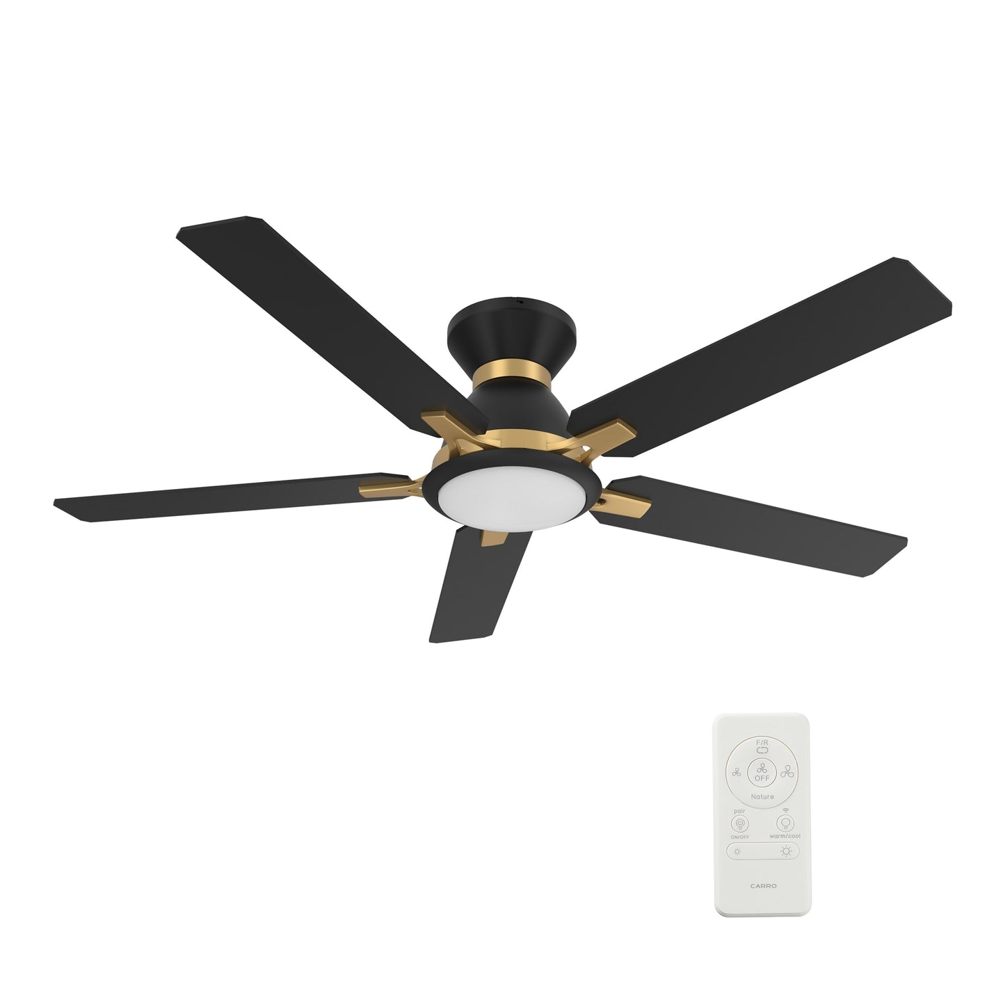 CARRO USA Essex 52-in Black Indoor/Outdoor Flush Mount Smart Ceiling Fan with Light and Remote (5-Blade) LS525J-L12-B2-1G-FM